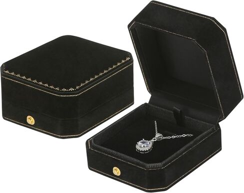 Velvet Necklace Pendant Gift Box, Premium Jewellry Storage Display Holder Case for Wedding Engagement Birthday Anniversary Ceremony for Women Girl (Black) in Kuwait