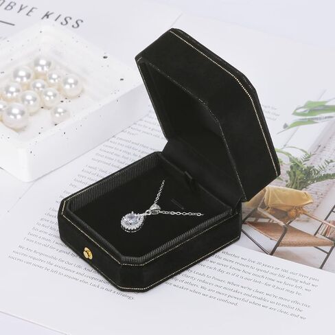 Velvet Necklace Pendant Gift Box, Premium Jewellry Storage Display Holder Case for Wedding Engagement Birthday Anniversary Ceremony for Women Girl (Black) in Kuwait