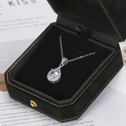 Velvet Necklace Pendant Gift Box, Premium Jewellry Storage Display Holder Case for Wedding Engagement Birthday Anniversary Ceremony for Women Girl (Black) in Kuwait