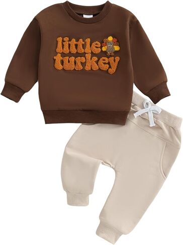 طفل رضيع صبي فتاة الشكر الزي ليتل تركيا التطريز Crewneck البلوز والسراويل مجموعة 2PCS الخريف الزي in Kuwait