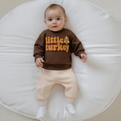 طفل رضيع صبي فتاة الشكر الزي ليتل تركيا التطريز Crewneck البلوز والسراويل مجموعة 2PCS الخريف الزي in Kuwait