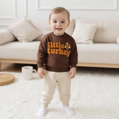 طفل رضيع صبي فتاة الشكر الزي ليتل تركيا التطريز Crewneck البلوز والسراويل مجموعة 2PCS الخريف الزي in Kuwait