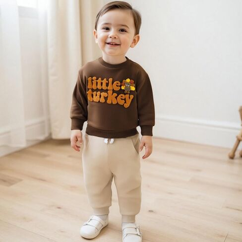 طفل رضيع صبي فتاة الشكر الزي ليتل تركيا التطريز Crewneck البلوز والسراويل مجموعة 2PCS الخريف الزي in Kuwait