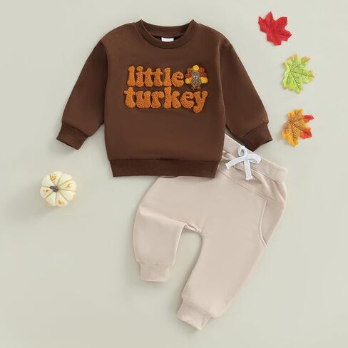 طفل رضيع صبي فتاة الشكر الزي ليتل تركيا التطريز Crewneck البلوز والسراويل مجموعة 2PCS الخريف الزي in Kuwait