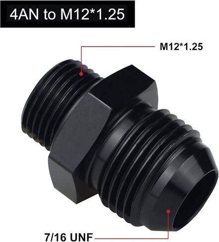 Metric M12x1.25mm to 4AN Male Flare O-ring Straight Fitting Adapter Aluminum Black 2PCS in Saudi Arabia