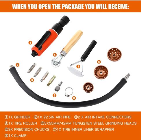 Air Tire Repair Polish Patch Tools Tire Repair Set Include 2500rpm Low Speed Air Tire Buffer Tire Inner Liner Scrapper Patch Roller 3pcs Tungsten Steel Buffing Wheel 42mm 55mm in Saudi Arabia