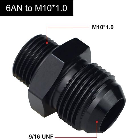 Metric M12x1.25mm to 4AN Male Flare O-ring Straight Fitting Adapter Aluminum Black 2PCS in Saudi Arabia