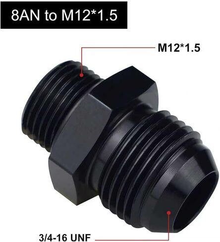Metric M12x1.25mm to 4AN Male Flare O-ring Straight Fitting Adapter Aluminum Black 2PCS in Saudi Arabia