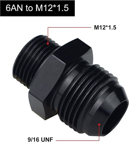 Metric M12x1.25mm to 4AN Male Flare O-ring Straight Fitting Adapter Aluminum Black 2PCS in Saudi Arabia