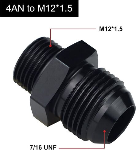 Metric M12x1.25mm to 4AN Male Flare O-ring Straight Fitting Adapter Aluminum Black 2PCS in Saudi Arabia