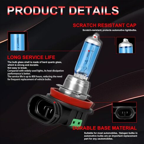 Fit for 2018 2019 2021 Toyota CHR High Performance Halogen Headlight Bulbs,9012 High Low Beam Replacement Bulbs Kit,100W,IP68,Plug and Play,5500K White Light 2 Pack in Saudi Arabia