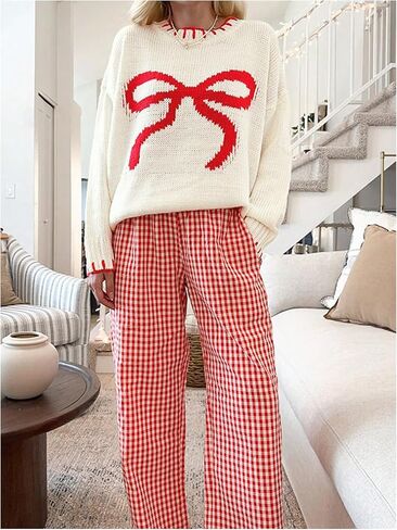 SOLY HUX Women's Y2k Bow Sweater Crewneck Long Sleeve Knit Pullover Tops Oversized Sweaters in Saudi Arabia