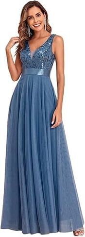 Women's Formal Dresses Long Tulle Evening Gowns Sleeveless A Line Sparkly Sequin Party Guest Homecoming Dress in Saudi Arabia