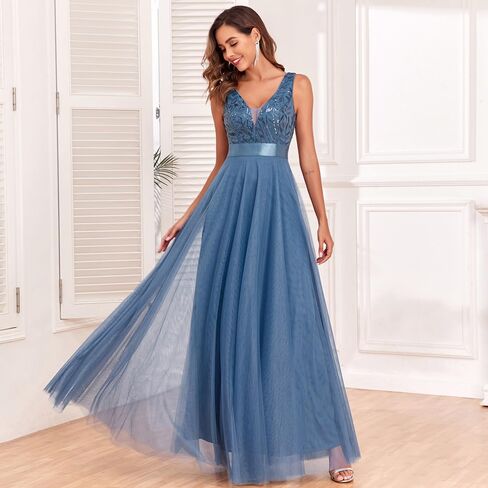 Women's Formal Dresses Long Tulle Evening Gowns Sleeveless A Line Sparkly Sequin Party Guest Homecoming Dress in Saudi Arabia