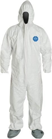 Dupont Tyvek 400 TY122S Coverall القابلة للتصرف مع الأصفاد المرنة ، غطاء محرك أقصى وأحذية ، أبيض ، متوسطة ، 25 in Kuwait