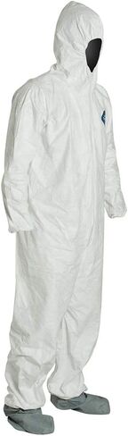Dupont Tyvek 400 TY122S Coverall القابلة للتصرف مع الأصفاد المرنة ، غطاء محرك أقصى وأحذية ، أبيض ، متوسطة ، 25 in Kuwait