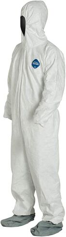 Dupont Tyvek 400 TY122S Coverall القابلة للتصرف مع الأصفاد المرنة ، غطاء محرك أقصى وأحذية ، أبيض ، متوسطة ، 25 in Kuwait