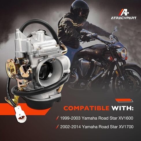 Yamaha Road Star Carburetor Compatible with 1999-2003 XV1600 & 2002-2014 XV1700 | Replace OEM Number 4WM-14101-03-00,4WM-14101-13-00(Includes Extra Jets&Intake Manifold,Spark Plug) in Saudi Arabia