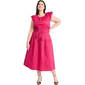 Maggy London Women's Elegant Midi A-line Smocked Waist Flutter Sleeve-Tiered Skirt Versatile Wedding Guest Dresses in Saudi Arabia