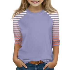 Fall Girls Tops Raglan 3/4 Sleeve Crewneck Shirts Solid Graphic Clothes Lightweight Raglan 3/4 Legth Sleeve Outfits in Kuwait