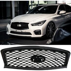 Glossy Black Front Bumper Upper Grille Replacement FIT 2018–2022 Infiniti Q50 Sedan – ABS Material, Sensor Holes Included in Kuwait