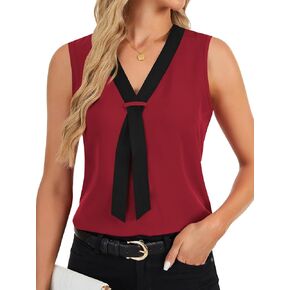 Rooscier Women's Colorblock V Neck Sleeveless Loose Fit Office Blouse Tank Top Shirt in Kuwait