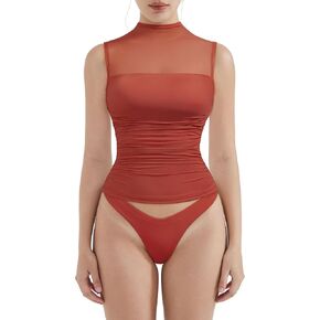 SUUKSESS Women Sexy Mesh Sheer Crop Tank Tops Sleeveless Ruched Going Out Tops in Kuwait