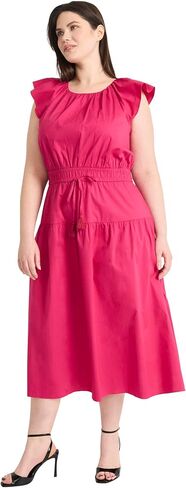 Maggy London Women's Elegant Midi A-line Smocked Waist Flutter Sleeve-Tiered Skirt Versatile Wedding Guest Dresses in Saudi Arabia