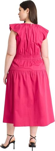 Maggy London Women's Elegant Midi A-line Smocked Waist Flutter Sleeve-Tiered Skirt Versatile Wedding Guest Dresses in Saudi Arabia