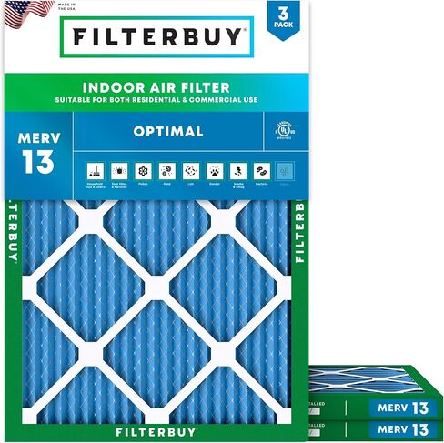 مرشح هواء Filterbuy 16x25x1 MERV 13 Optimal Defense (3 عبوات)، استبدال مرشحات هواء فرن HVAC AC المطوية (الحجم الفعلي: 15.50 × 24.50 × 0.75 بوصة) in Kuwait