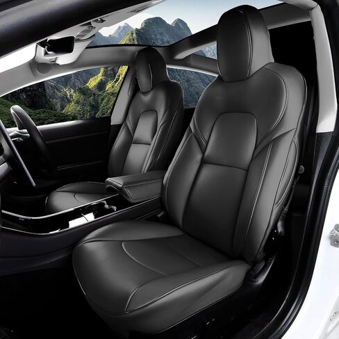 Ikon Motorsports ، أغطية مقعد السيارة بالكامل متوافقة مع 2017-2023 Tesla Model 3 4-Door ، Black Nappa Leather Pront & Prest 5 مقعد 5 مقاعد. in Saudi Arabia