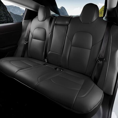 Ikon Motorsports ، أغطية مقعد السيارة بالكامل متوافقة مع 2017-2023 Tesla Model 3 4-Door ، Black Nappa Leather Pront & Prest 5 مقعد 5 مقاعد. in Saudi Arabia