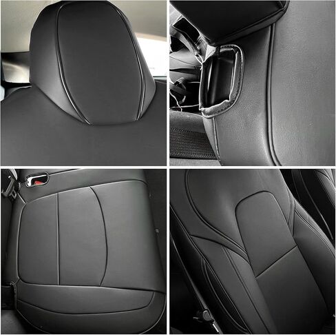 Ikon Motorsports ، أغطية مقعد السيارة بالكامل متوافقة مع 2017-2023 Tesla Model 3 4-Door ، Black Nappa Leather Pront & Prest 5 مقعد 5 مقاعد. in Saudi Arabia