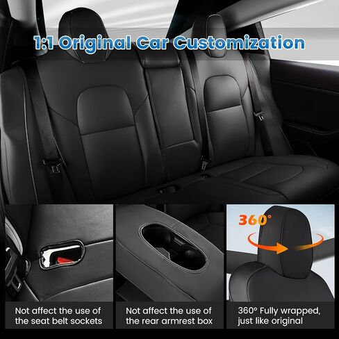 Ikon Motorsports ، أغطية مقعد السيارة بالكامل متوافقة مع 2017-2023 Tesla Model 3 4-Door ، Black Nappa Leather Pront & Prest 5 مقعد 5 مقاعد. in Saudi Arabia