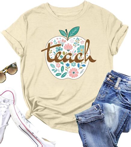 LAZYCHILD Teacher Shirts for Women: Teacher T-Shirt Apple Graphic Shirt Teaching Life Teacher Gifts Tees Tops in Saudi Arabia