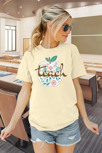 LAZYCHILD Teacher Shirts for Women: Teacher T-Shirt Apple Graphic Shirt Teaching Life Teacher Gifts Tees Tops in Saudi Arabia