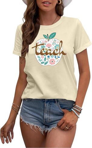 LAZYCHILD Teacher Shirts for Women: Teacher T-Shirt Apple Graphic Shirt Teaching Life Teacher Gifts Tees Tops in Saudi Arabia