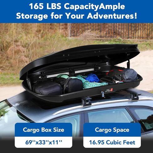 Garvee Heavy Duty Hard Shell Roof Top Cargo Carrier - 69(L) x33(W) x11(H) Waterproof Lockable Storage Box Capacity 165 Lbs 17 Cu Ft - Tool-Free Install- Fits SUV, Truck, Van (17 Cubic Ft) in Saudi Arabia