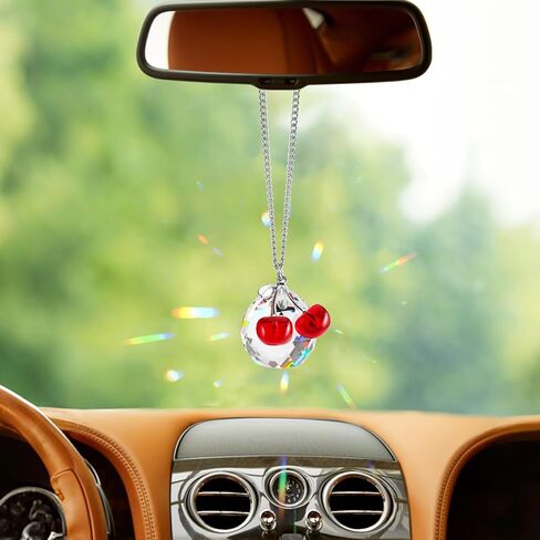 سحر سيارة كرز لطيف إكسسوارات المرآة الخلفية مع المنشورات الكريستالية Suncatcher ، وملحقات سيارة الكرز ، وديكور الكرز لمرآة الرؤية الخلفية (الكرز) in Kuwait