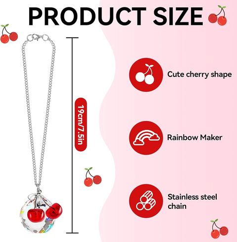 سحر سيارة كرز لطيف إكسسوارات المرآة الخلفية مع المنشورات الكريستالية Suncatcher ، وملحقات سيارة الكرز ، وديكور الكرز لمرآة الرؤية الخلفية (الكرز) in Kuwait