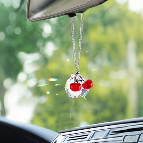 سحر سيارة كرز لطيف إكسسوارات المرآة الخلفية مع المنشورات الكريستالية Suncatcher ، وملحقات سيارة الكرز ، وديكور الكرز لمرآة الرؤية الخلفية (الكرز) in Kuwait