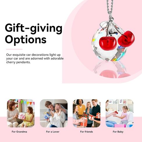 سحر سيارة كرز لطيف إكسسوارات المرآة الخلفية مع المنشورات الكريستالية Suncatcher ، وملحقات سيارة الكرز ، وديكور الكرز لمرآة الرؤية الخلفية (الكرز) in Kuwait