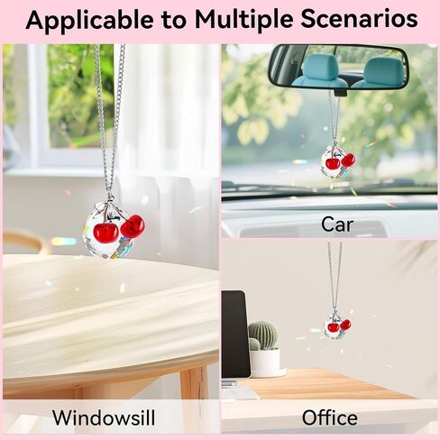 سحر سيارة كرز لطيف إكسسوارات المرآة الخلفية مع المنشورات الكريستالية Suncatcher ، وملحقات سيارة الكرز ، وديكور الكرز لمرآة الرؤية الخلفية (الكرز) in Kuwait