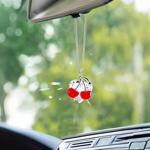 سحر سيارة كرز لطيف إكسسوارات المرآة الخلفية مع المنشورات الكريستالية Suncatcher ، وملحقات سيارة الكرز ، وديكور الكرز لمرآة الرؤية الخلفية (الكرز) in Kuwait