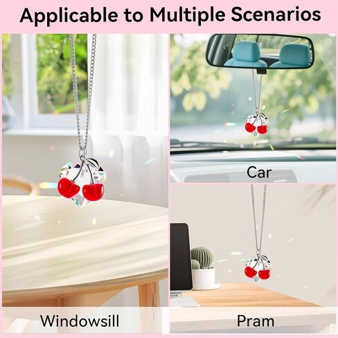 سحر سيارة كرز لطيف إكسسوارات المرآة الخلفية مع المنشورات الكريستالية Suncatcher ، وملحقات سيارة الكرز ، وديكور الكرز لمرآة الرؤية الخلفية (الكرز) in Kuwait