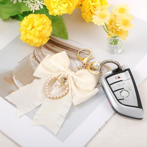 Bow Purse Keychain, Bow Purse Charms for Handbags, Faux Pearl Bowknot Keychains for Women Backpack Car Keys in Kuwait