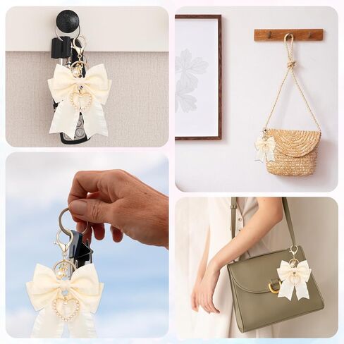 Bow Purse Keychain, Bow Purse Charms for Handbags, Faux Pearl Bowknot Keychains for Women Backpack Car Keys in Kuwait