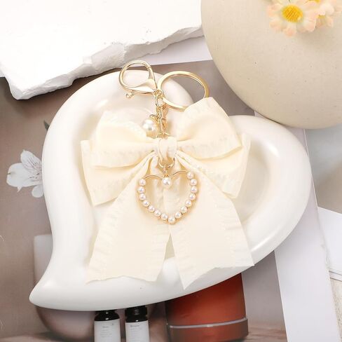 Bow Purse Keychain, Bow Purse Charms for Handbags, Faux Pearl Bowknot Keychains for Women Backpack Car Keys in Kuwait