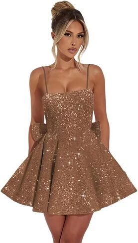 Sparkly Sequin Homecoming Dresses Short for Teens 2025 Square Neck A Line Cocktail Party Dresses with Bow in Saudi Arabia