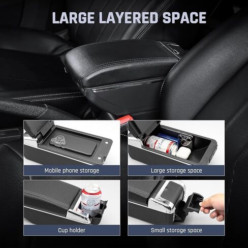 Car Armrest Box for Chevrolet Chevy Spark 2016-2022 Accessories Center Console Cup Holder Leather Double-Layer Storage Box with 7 USB Ports (Spark 2016-2022, 7USB Black Thread) in Saudi Arabia